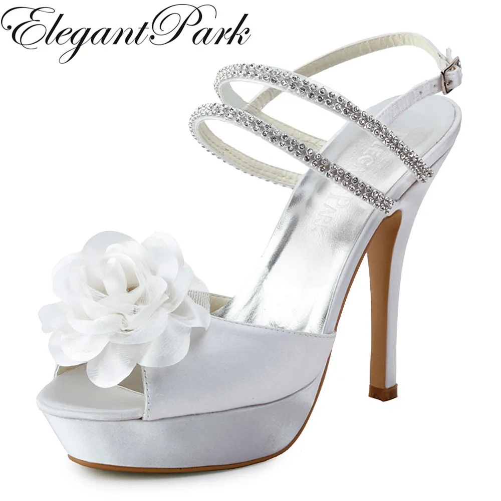 Satinado Talón Mujeres Ivory Flor white Atractivas Zapatos Alto Plataforma Rhinestone Sandalias Del Boda pf Las Blanco Mujer Ep11087 Z7qwgHHx