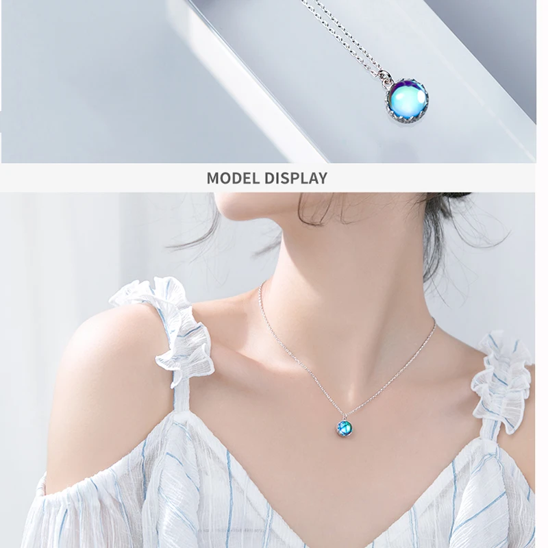 Qevila Fine Jewelry Pendant Necklaces for women Aurora Halo Crystal Gemstone s925 Silver Scale Light Necklaces Sexy bijoux femme (10)