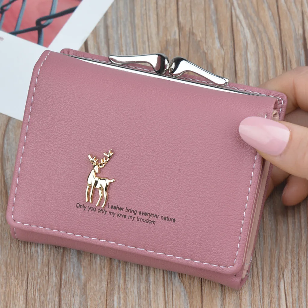 

Fashion Women Wallets Short Simple Deerlet Mini Coin Purse Card Holder Bag Wallet Women Luxury Brand Porte Monnaie HW