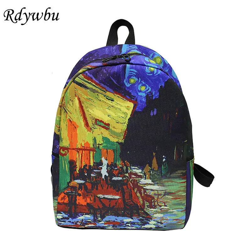

Rdywbu Landscape Art Oil Painting Backpack New Teenages Big Capacity School Bag Girls Cute Cheap Canvas Travel Bag Mochila B378