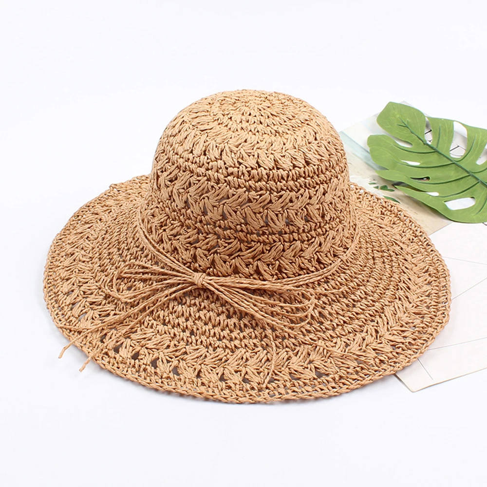 

2019 Weave Sun Hats Women Summer Outdoors Sunshade Straw Hat Beach Hat Foldable Hat Vintage Cap Floppy Wide Brim For Sweet Girls
