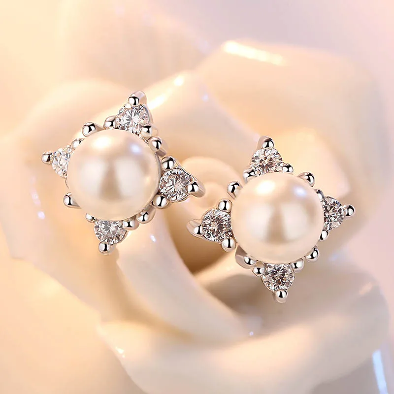 

Small Pearl Stud Earrings for Girls Kids Children Sieraden Geometric Square Cubic Zirconia Earrings 925 Sterling-silver-jewelry
