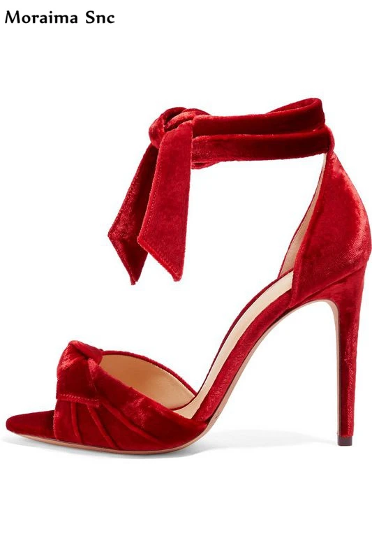

Moraima Snc Glitter sandals high heel open toe Vintage velvet Butterfly-knot Decoration Ankle strap party sexy for ladies