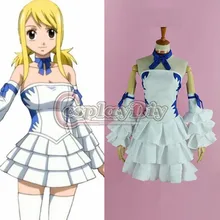 Fairy Tail Lucy Heartfilia White&Blue Dress Women’s Maid Lolita Short Dress Cosplay Costume Cosplay