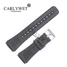 CARLYWET 22mm New Men Lady Black Replacement Silicone Rubber Straight End watch band Strap Silver Polished Pin Spring Bar Buckle