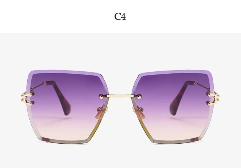 Кристальные Квадратные Солнцезащитные очки без оправы, градиентные линзы, прозрачные солнцезащитные очки для женщин, роскошные винтажные брендовые Большие женские очки - Цвет линз: C4 purple