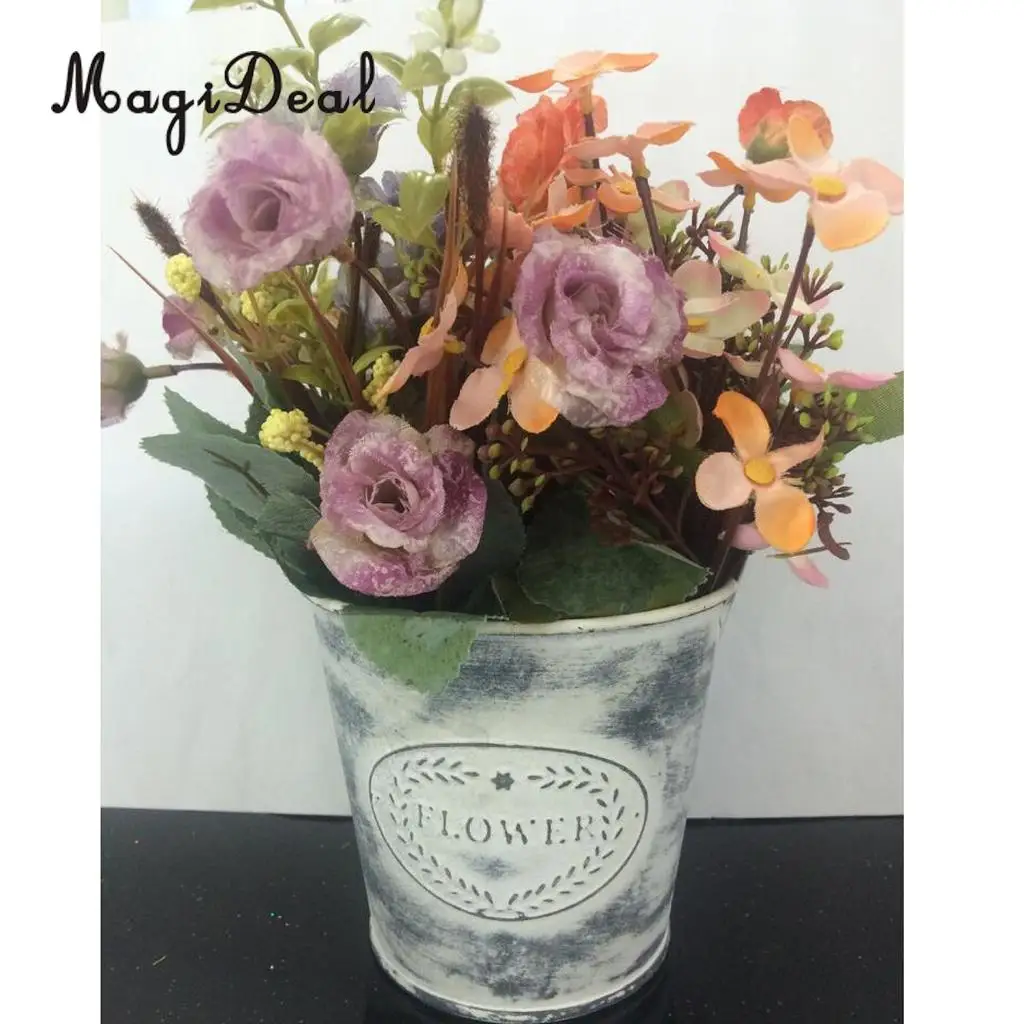 Vintage Metal Tin Flower Bucket Plants Herb Pot Tabletop Vases Container Watering Can with Handle Home Garden Decor #1