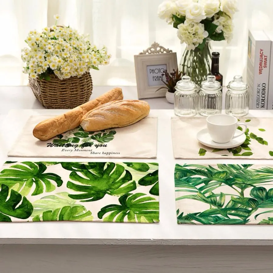 

1PC Placemat Green Leaf Small Fresh Linen Napkin Tablecloth Tablecloth Home Decoration Wed