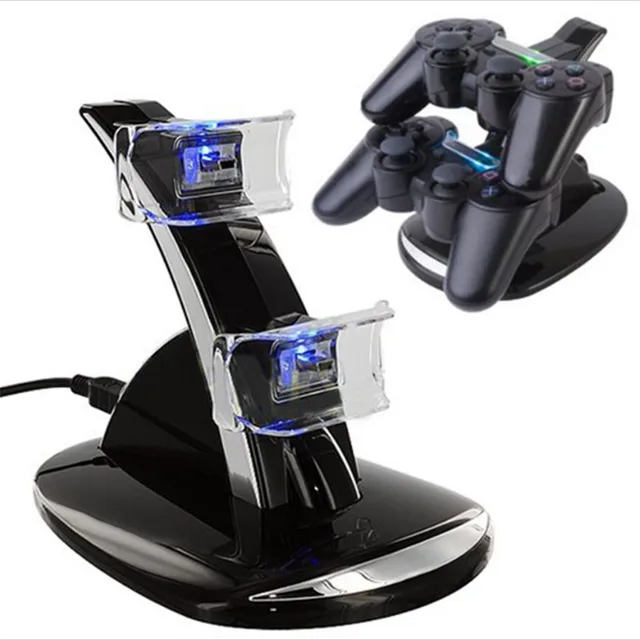 Special Offers Black Crystal Blue Light Dual 2 Double USB Charger Charging Station Dock Stand Base For PlayStation 3 PS3 PS 3 Game Controller