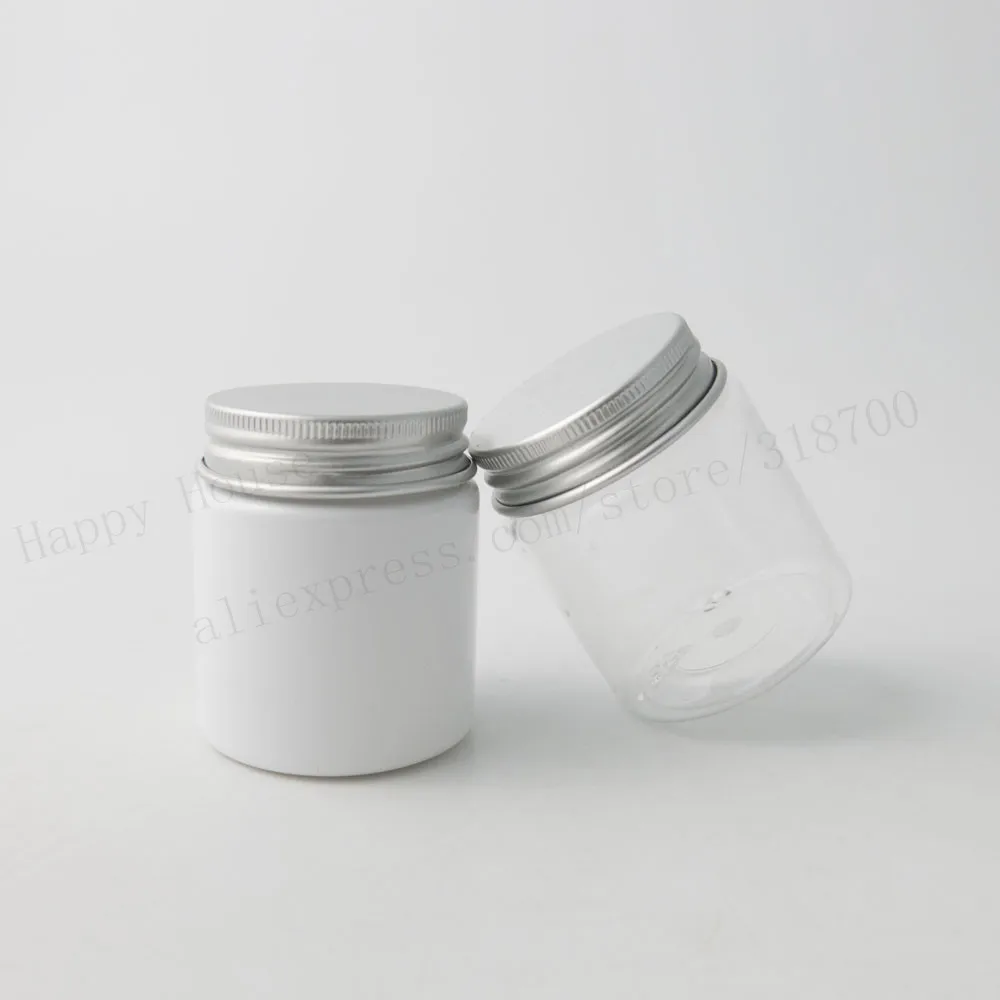 

100pcs/lot 50g Clear White PET Cream Jar With Aluminum Lids Transparent PET Seal 50cc Cosmetic Container Opening 37mm