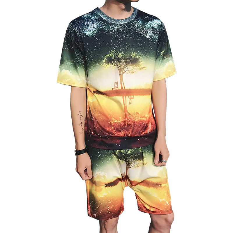 

2019 Summer Sets Men 3D printing Hip Hop Short Sleeve Shorts Sweatsuit+Pants Fashion 5xl Tracksuit Mens Track Suit Two Piece set