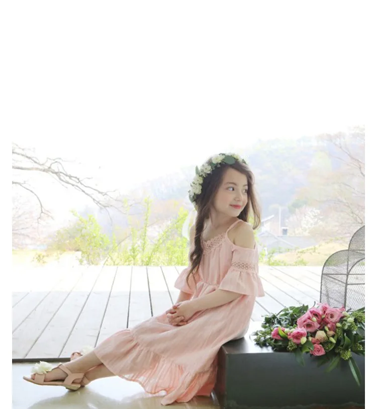 Новые летние детские хлопковые кружевные подтяжки для принцессы, платья для девочек-подростков кружевные корейские Детские платья розовый/белый