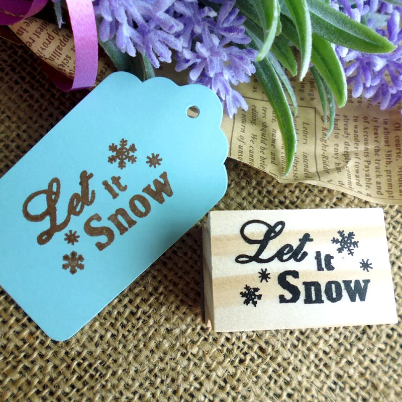 

1pc Let It Snow Wooden Rubber Stamp Merry Christmas Snowflake Design Wooden Stamp for Scrapbooking Xmas DIY Gift Stamp 4x2.5cm