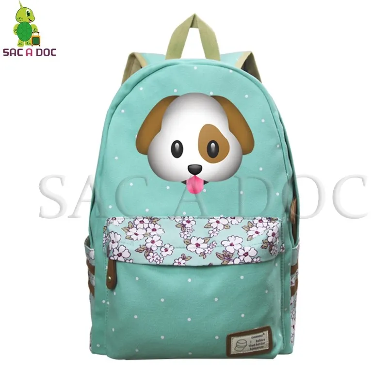 

Animal Dog Emoji Face Funny Backpack Women Floral Wave Point School Backpack for Teenage Girls Harajuku Travel Rucksack