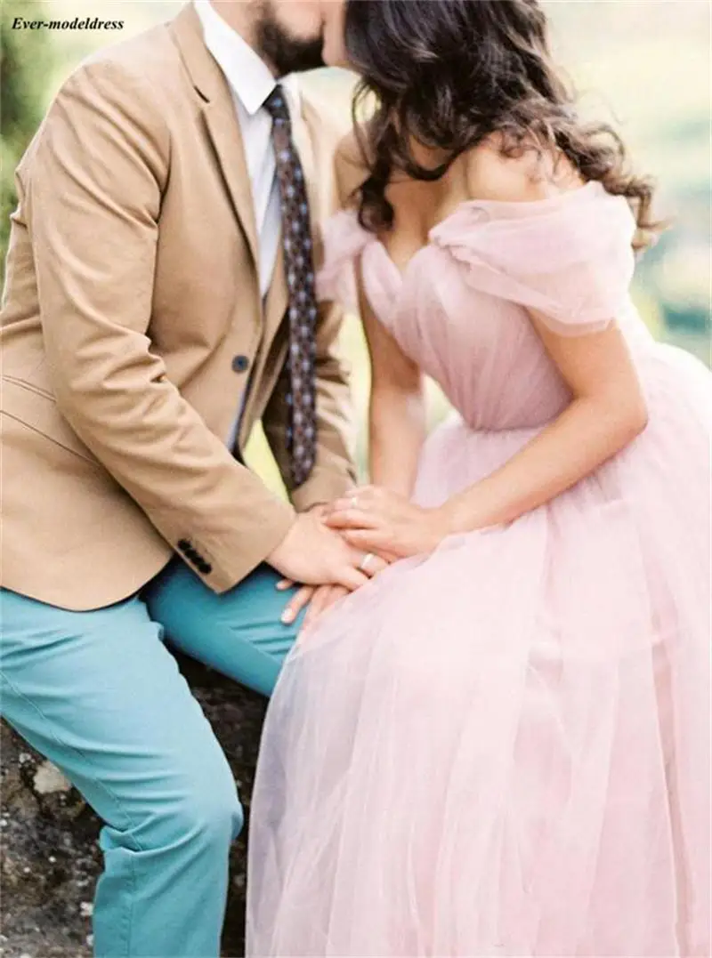 В западном и деревенском стиле с открытыми плечами Розовый Тюль Свадебные платья 2019 простой чешские Свадебные платья дешевые vestidos де boda