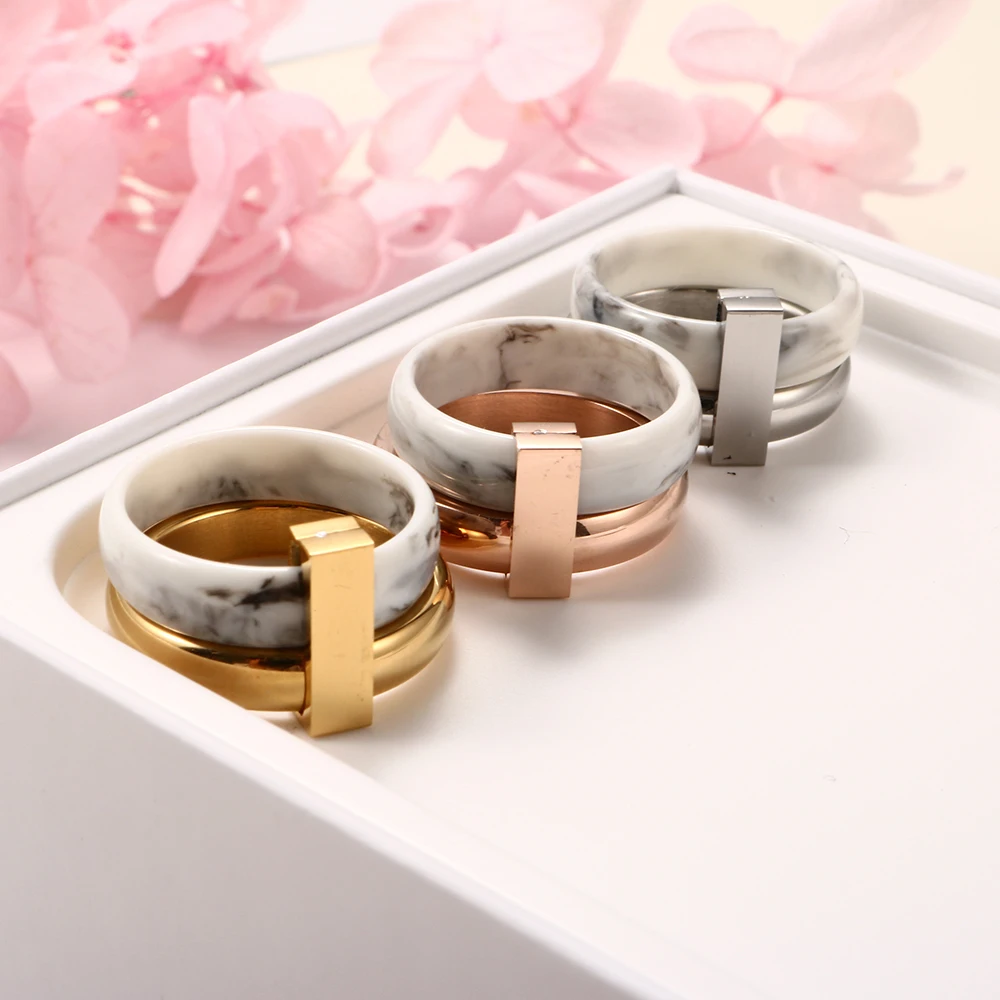 Wedding Ring Fashion Two Layer Move Ceramic Ring Stainless Steel Rings Women Silver Color Wedding Rings Gift Lover's Jewelry