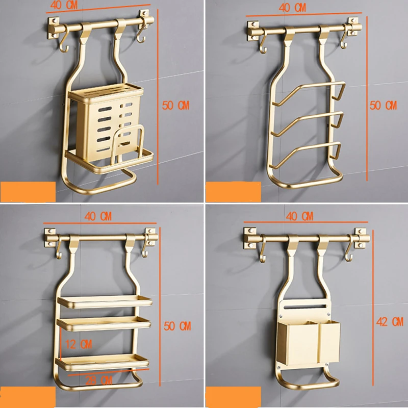  Hongdec Modern design Wall Mount Black and Gold Kitchen Utensils Holder Spice Rack Spoon hook No Dr - 32967189603