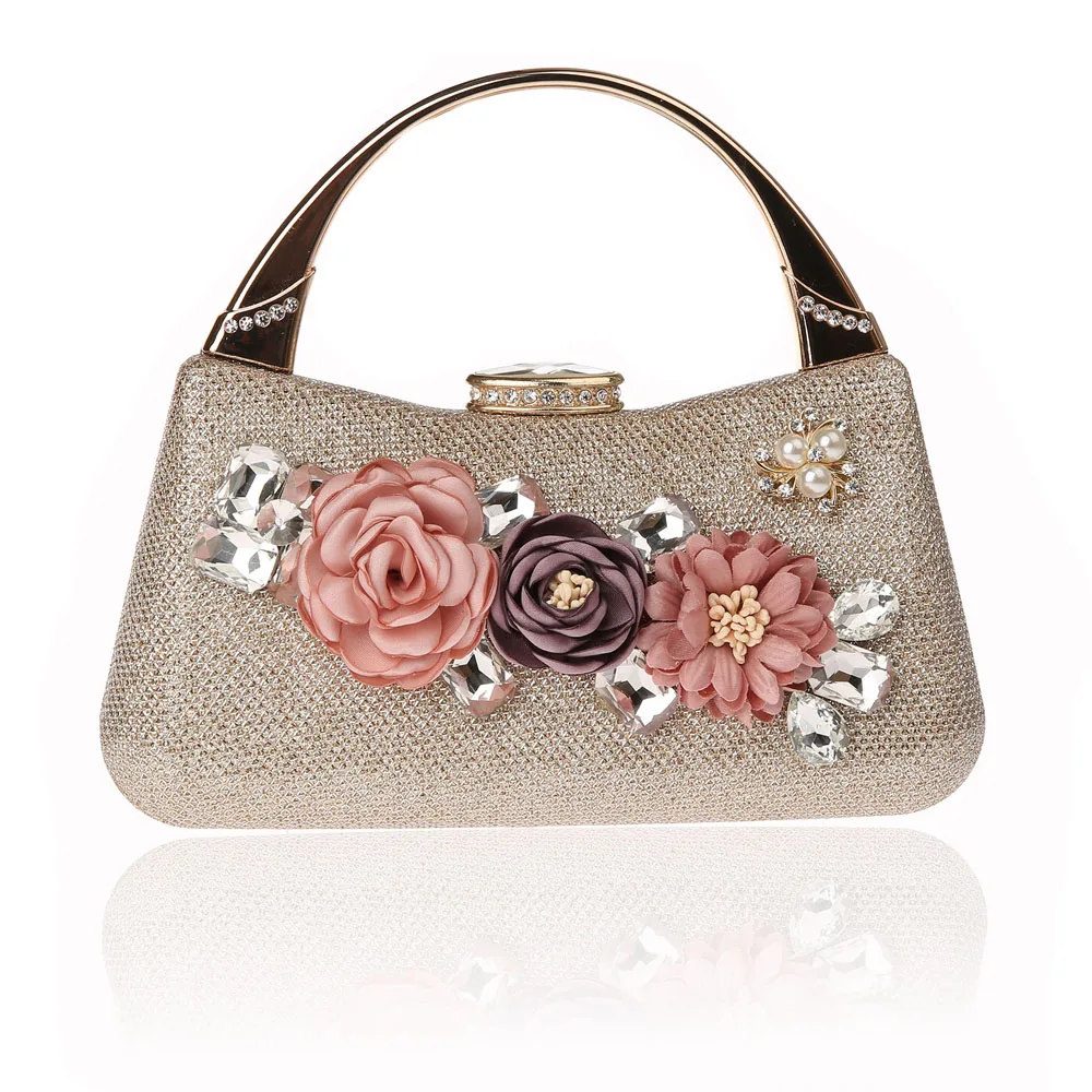 Elegant Women Crystal Pearl Flower Evening Bag Ladies Fashion Party Clutch Purse Female Rose ...