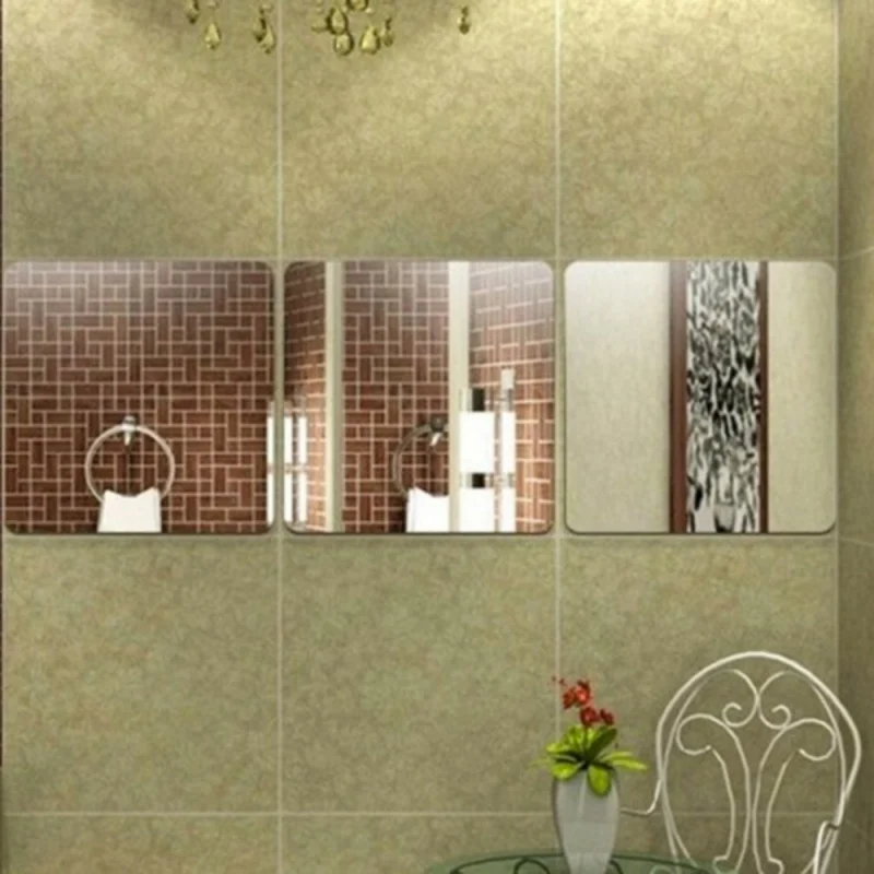 6 Pcs 3D الاكريليك مرآة ملصقات جدار DIY الفن جدار ملصقات ديكور لتزيين الغرف ديكور المنزل المعيشة عكست غرفة نوم حمام ملصق مزخرفة