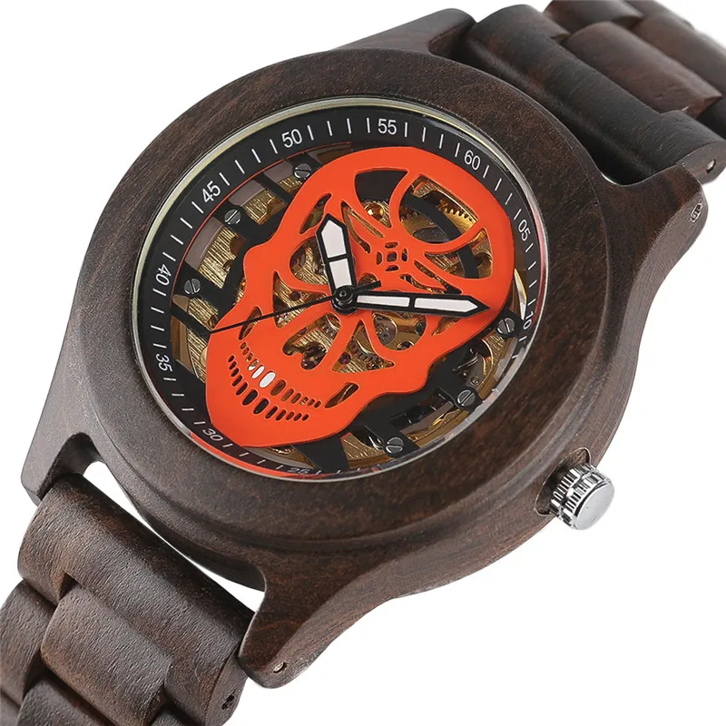 

Luxury Automatic Mechanical Watch Men Bamboo Wooden Skull Steampunk Creative Watches Full Sandalwood Unique Design Modern Clock
