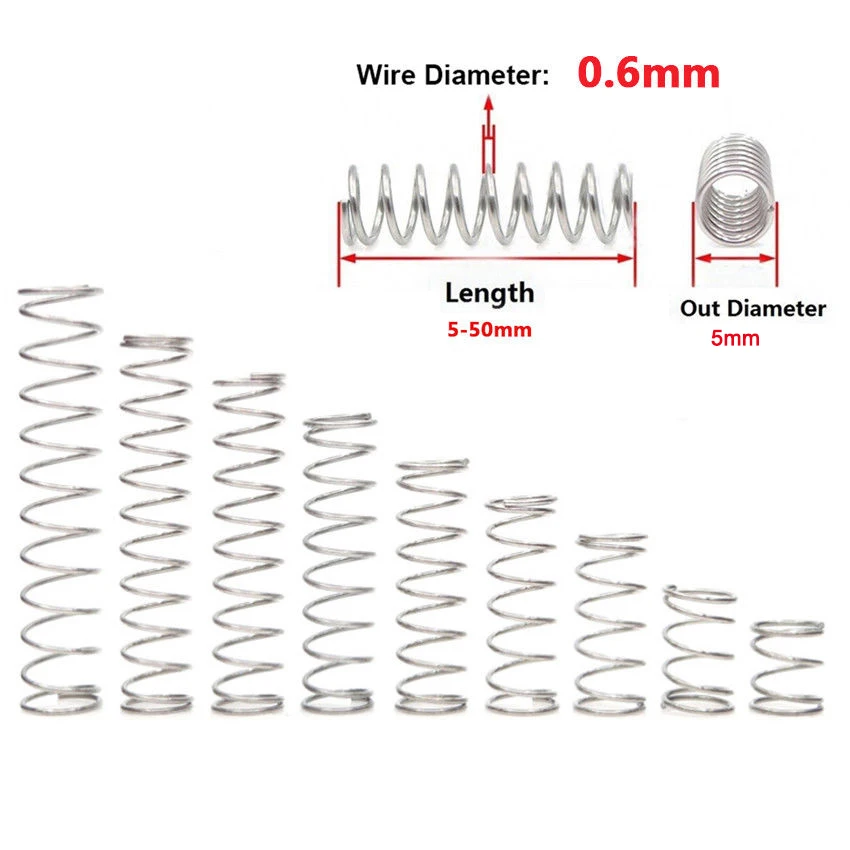 

10Pcs Compression Spring 304 Stainless Steel Non-corrosive Tension Spring Wire Dia 0.6mm Outer Dia 5mm Length 5-50mm