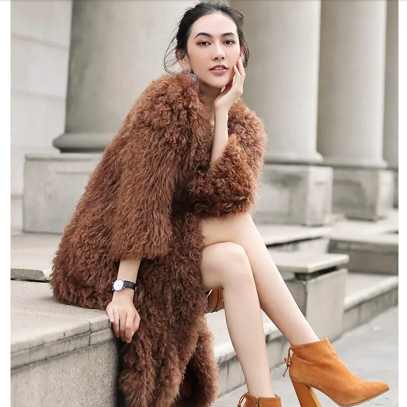 Harppihop вязаное монгольское овечье меховое пальто, куртка, пальто для русской женщины, зимнее теплое меховое пальто, верхняя одежда, удлиненный стиль, 4 цвета