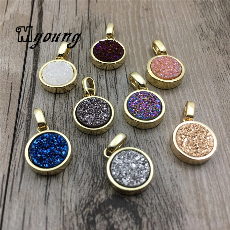 Rodada de Quartzo de Titânio Encantos para a Jóia Ágatas Druzy Encantos Titanize Drusy Diy My1787 2 Joias e Acessórios