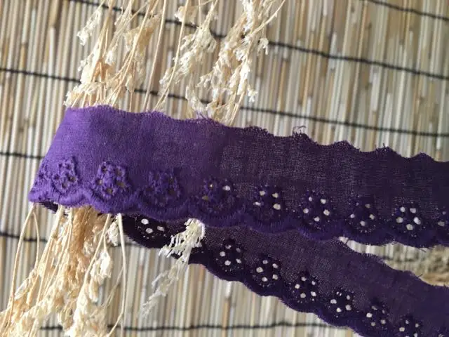 DIY Ручная стеганая хлопчатобумажная ткань кружево Фиолетовый хлопок вышивка кружева 3 см