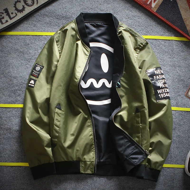 

2019 Fashion New Autumn Men's Double-sided Jacket Cultivate Teens Short Bomber Jackets Standing Collar Male Baseball Uniform