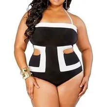 Женское цельное бикини размера плюс, Белое и черное, с подкладкой, большой размер, с высокой талией, бандо, купальник, монокини, пляжная одежда