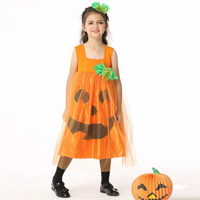 

Pumpkin Cosplay Costume Halloween Costumes Pumpkin Dress Set Kids Party Performance Show Clothing Girls Children Dance Clothes