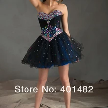 Без бретелек трапециевидной формы Тюль с разноцветными бисером Коктейльные Вечерние платья мини-платья для возвращения на родину