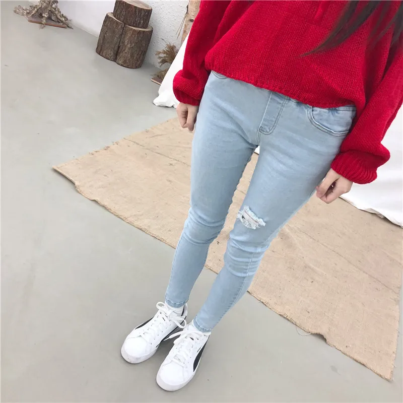 Frühling Herbst Koreanischen stil mode zerrissenen jeans für Mama und tochter Familie Passenden jeans mutter und mir dünne denim hosen