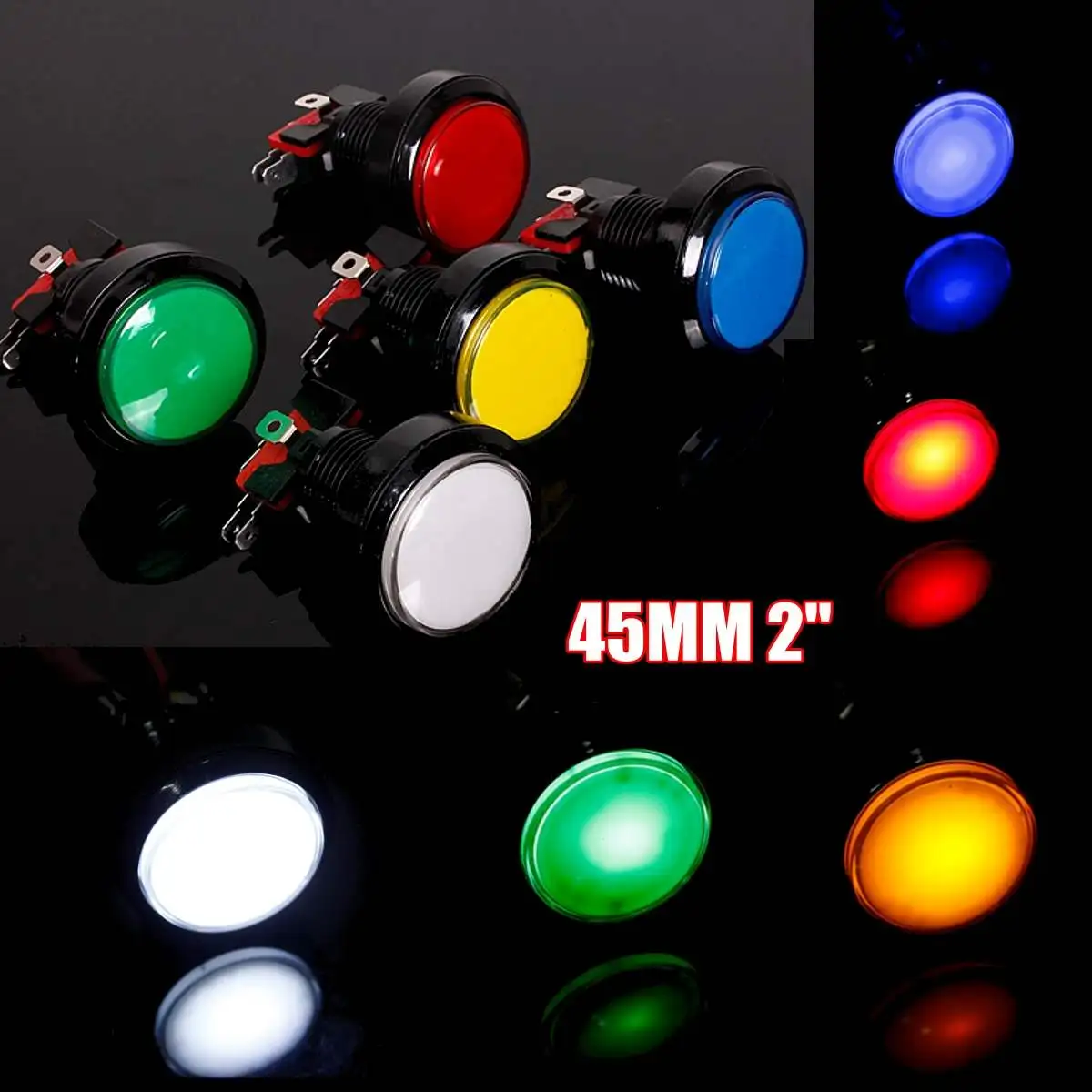 

45mm Push Button Arcade Button Led Micro Switch 5V/12V Power Button Switch Set Green/Yellow/Red/White/Blue