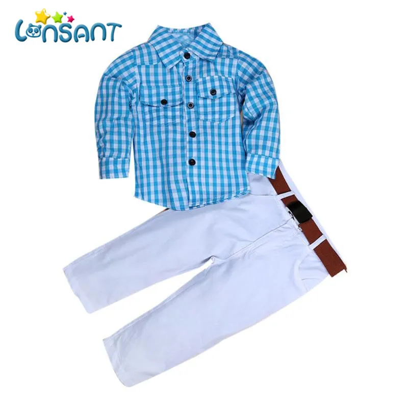LONSANT/Коллекция года, одежда для маленьких мальчиков из 2 предметов в джентльменском стиле, Conjunto Menino Детские Топы+ длинные штаны vestido de festa infantil, Прямая поставка