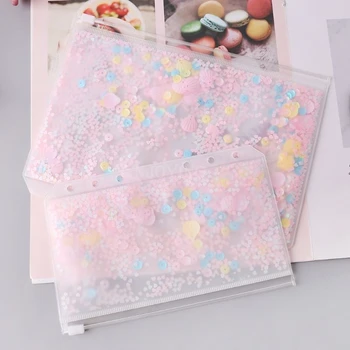 

Pink Sequins Storage Zipper Bag Case A5 A6 Divider Planner Accessories Shake Card For Spiral Notebook School Supplies