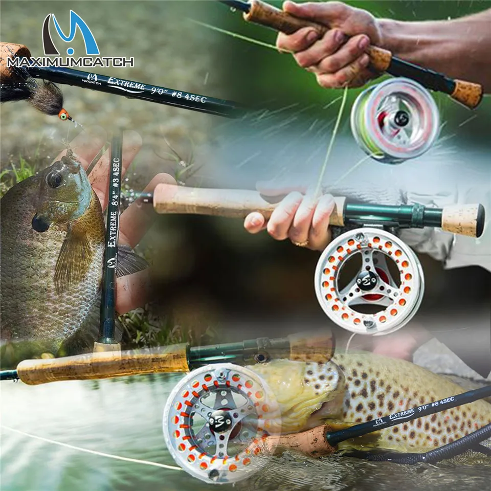 Maximumcatch Extreme 8/9FT 3-8WT средне-быстрый карбоновый Летающий стержень с графитовой катушкой и летающей линией и коробкой для снастей треугольная трубка