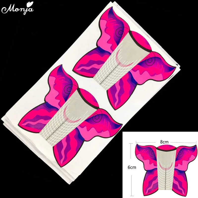 

Monja 100pcs Butterfly Shape Nail Art Forms Acrylic Curve Extension Stickers French Tips Styling Form Guide Stencil Tools