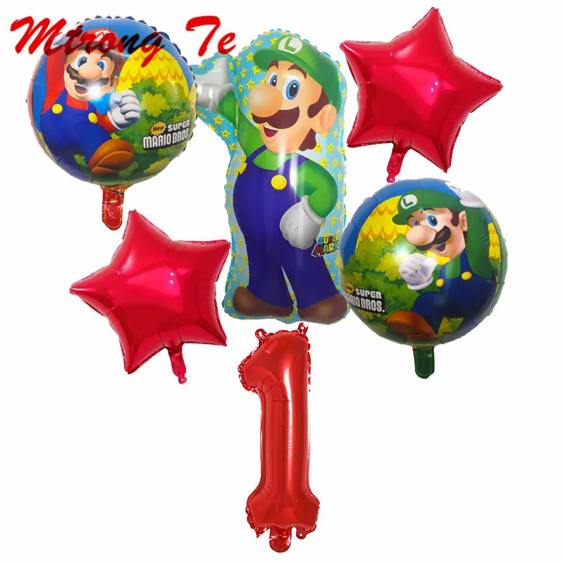 

6pcs Super Mario Balloons 32 inch Number Balloons Boy Girl Birthday Party Mario Luigi Bros Mylar Blue Red Balloon Set Decor