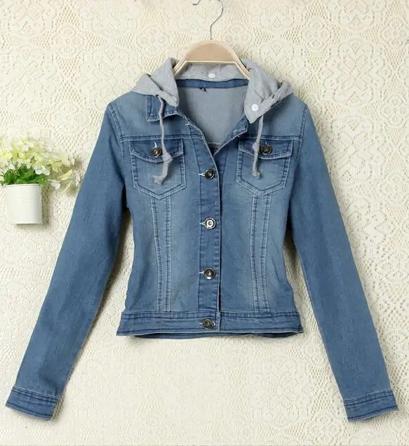 Women Jean Jacket Coat Fashion Removable Hooded Denim