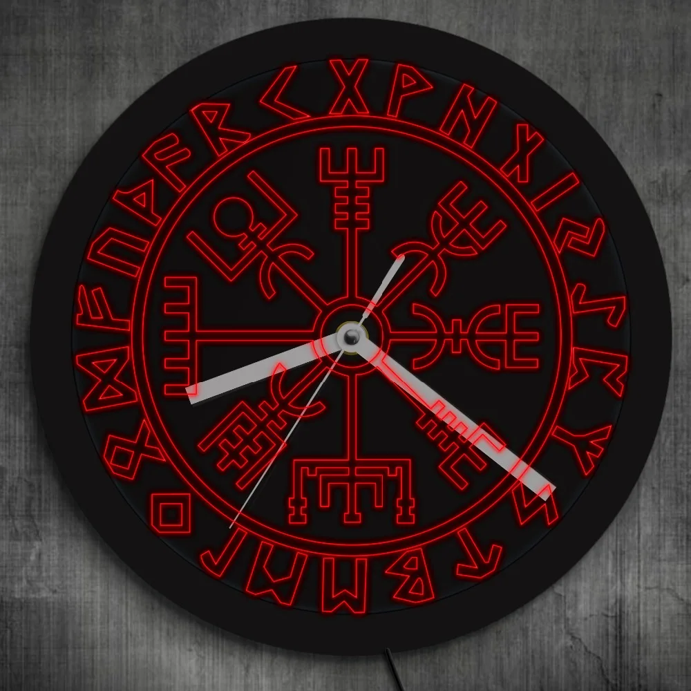 Vegvisir компас настенные часы Викинги символ руны светодиодный неоновые часы Викинги скандинавские современные настенные часы светодиодный настенные часы с подсветкой