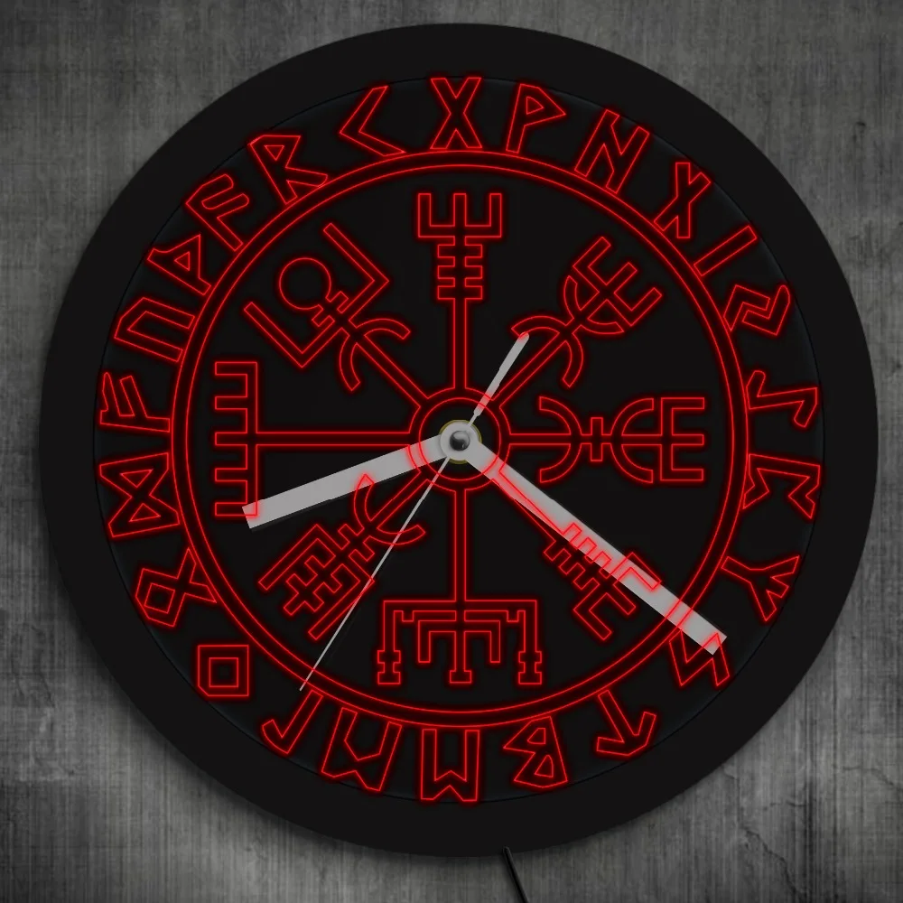 Viking Pagan Asatru Runic Compass Wall Clock Vegvisir Rune Circle Modern Clock