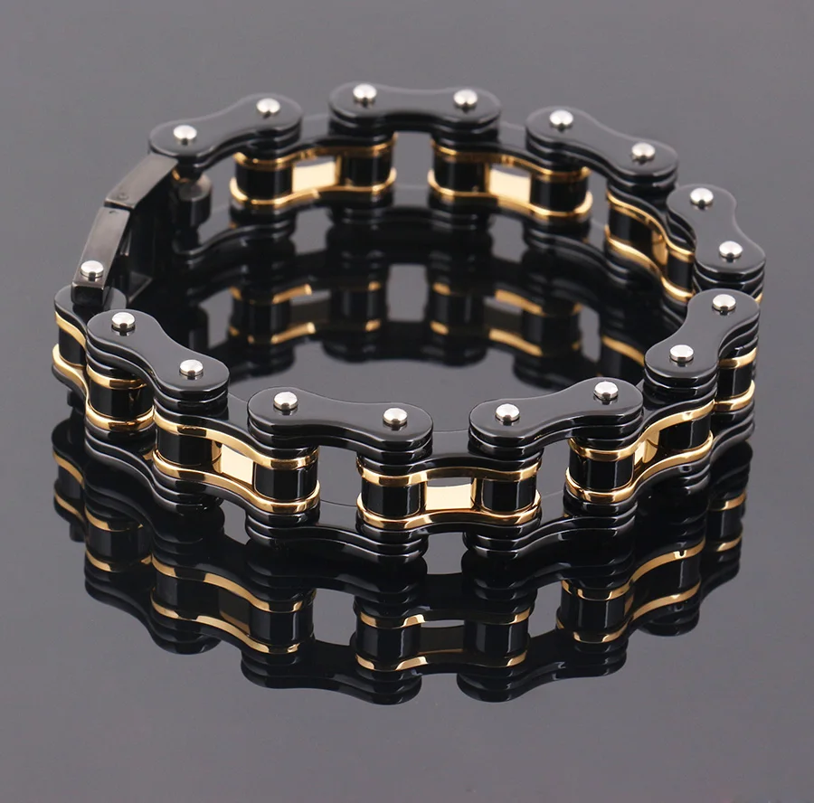 men Supernova Sale 18mm Width Men's Cool Black Gold Motorcycle Chain