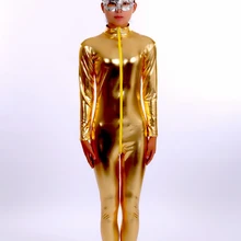 Высокое качество Хэллоуин Карнавал Party Золотой желатинизированный Zentai Колготки для новорождённых DJ шоу на сцене костюм Хэллоуин Косплэй костюм