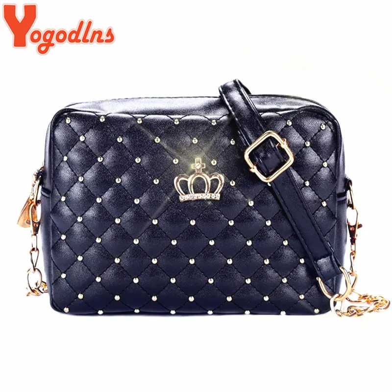 Yogodlns النساء حقيبة أزياء النساء حقيبة ساع برشام سلسلة حقيبة كتف عالية الجودة بو الجلود Crossbody Quiled ولي حقائب