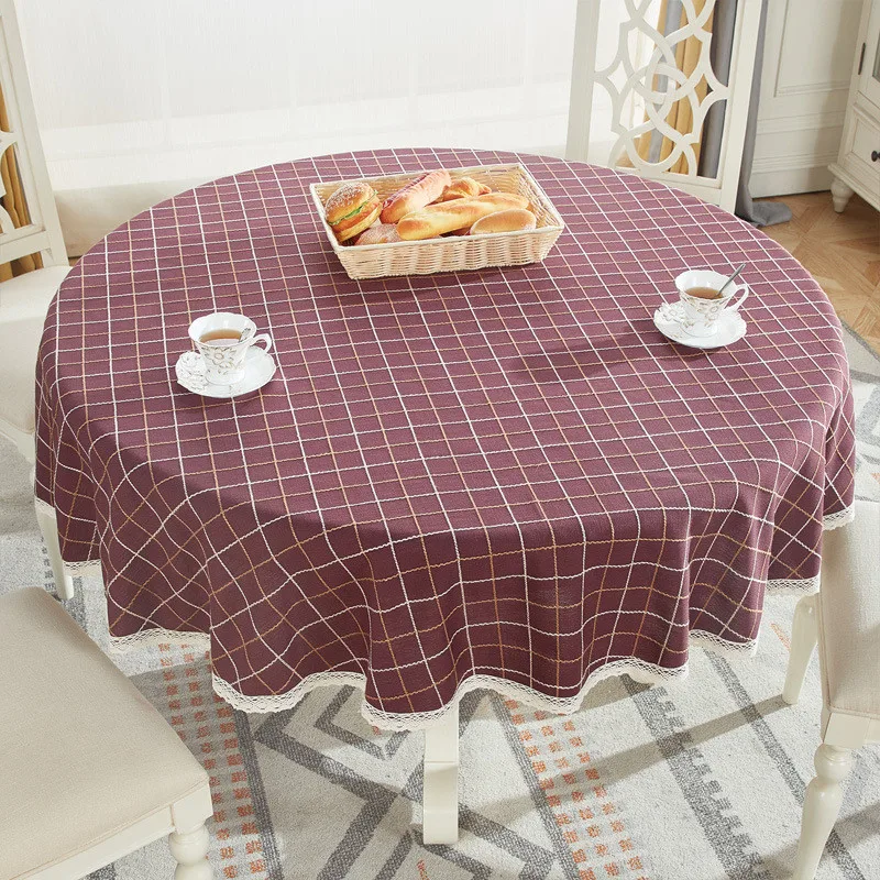  Home Decor Cotton Linen Plaid Grid Pattern Tablecloth Round Coffee Restaurant Tablecloth Kitchen Di