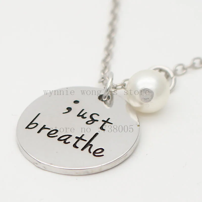 Just Breathe Semicolon ювелирные изделия для умственного здоровья, ручная печать, ювелирные изделия для предотвращения самоубийц