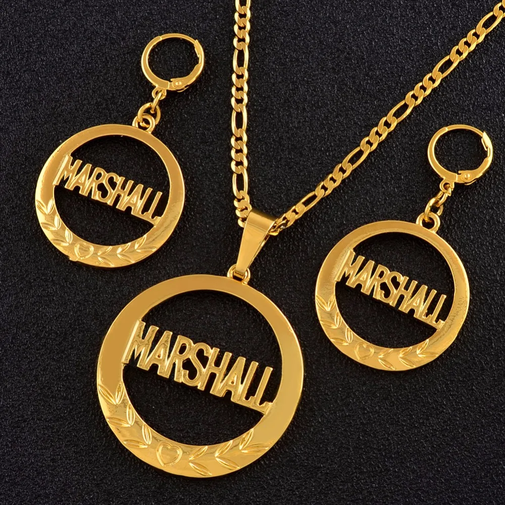 

Anniyo Big Size Marshall Jewelry set Pendant Necklaces Earrings for Women Gold Color Ethnic Gifts(CANNOT CUSTOMIZE NAME) #123406
