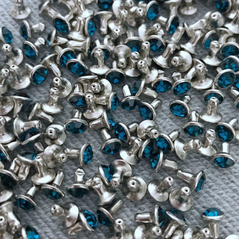 New Coming 100Sets 6mm Indicolite CZ+++ Crystals Rhinestone Rivets Silver Nailhead Blue Spots Studs DIY Shipping Free | Дом и сад