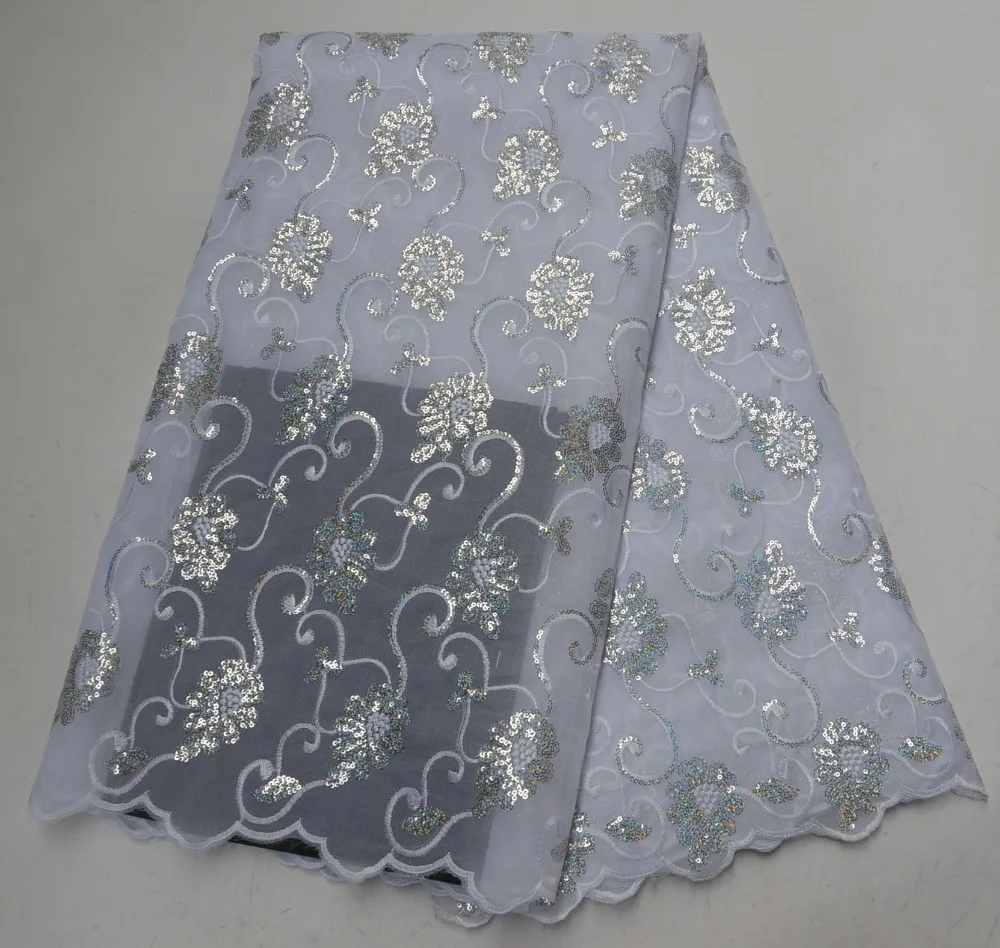 

Latest African Tulle Lace High Quality African French Lace Fabric With Sequins Organza Lace Fabric For Evening Party